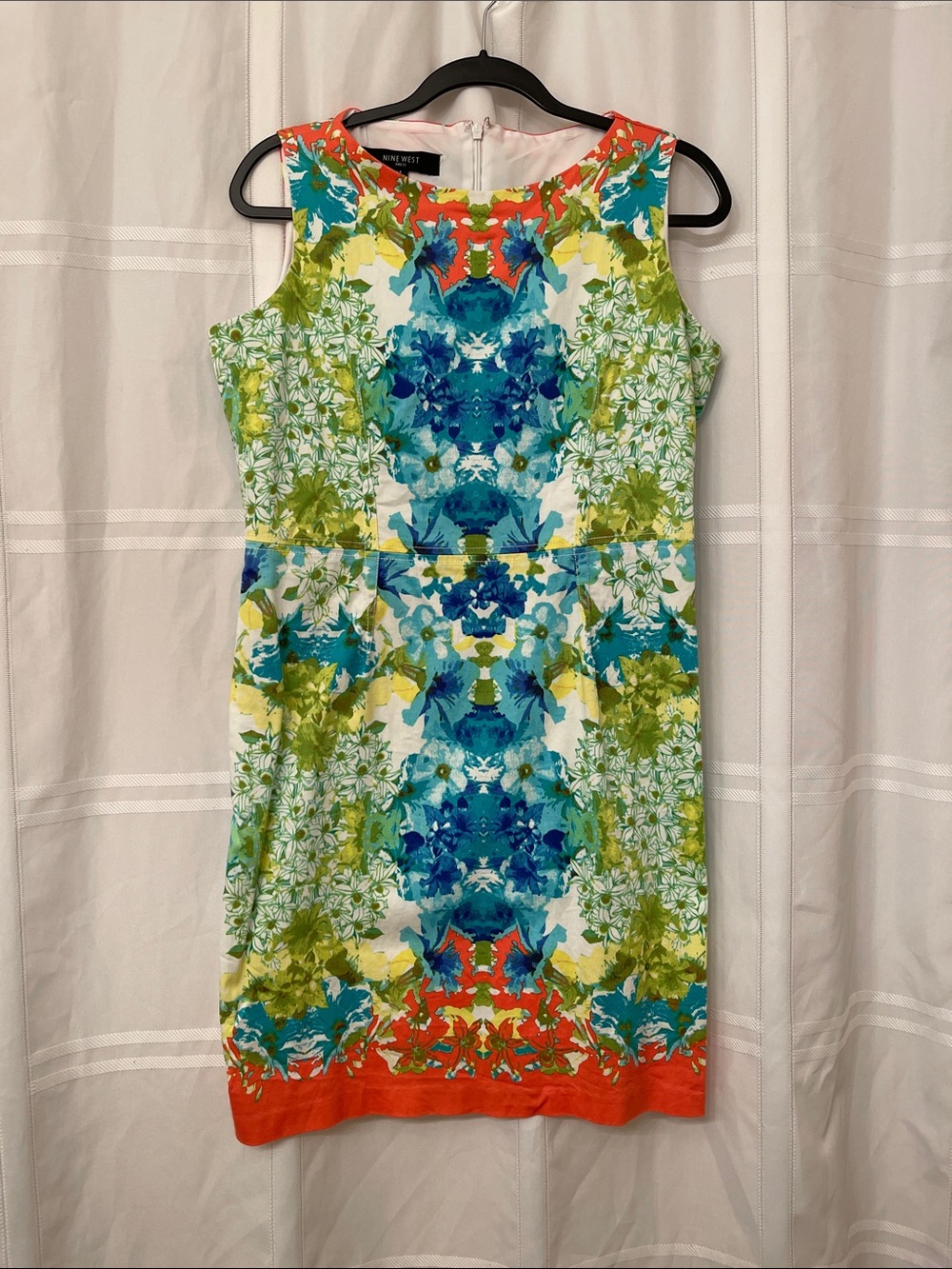 Nine West Multicolor Floral Print Mini Dress with Coral Hem